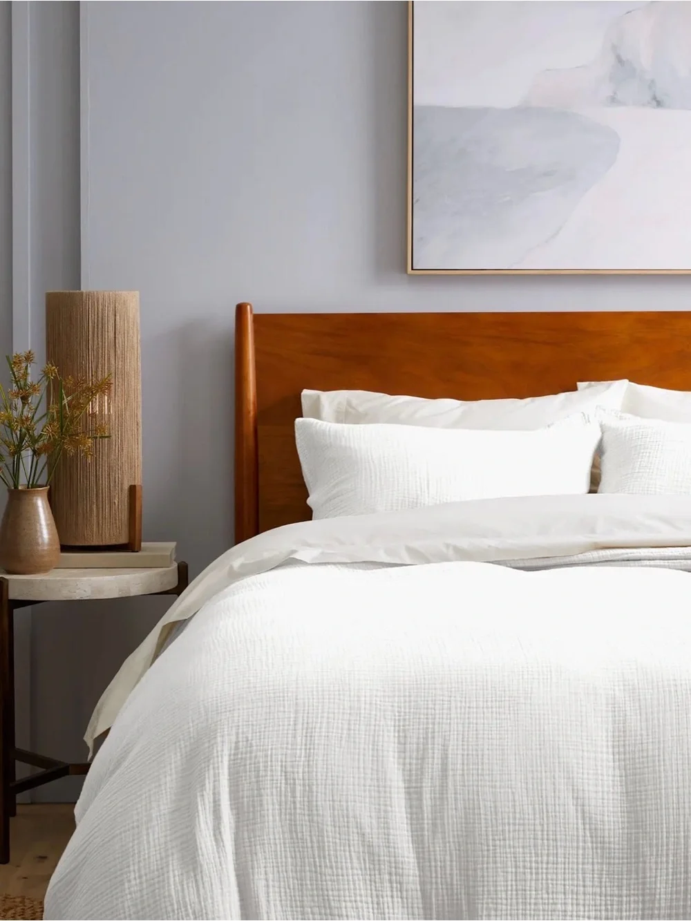Quince Organic Cotton Airy Gauze Duvet Cover Set - Full/Queen - White